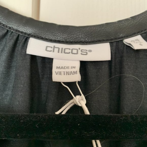 CHICO’S FAUX LEATHER MIDI TIERED DRESS WITH SLEEVES - Picture 3 of 16